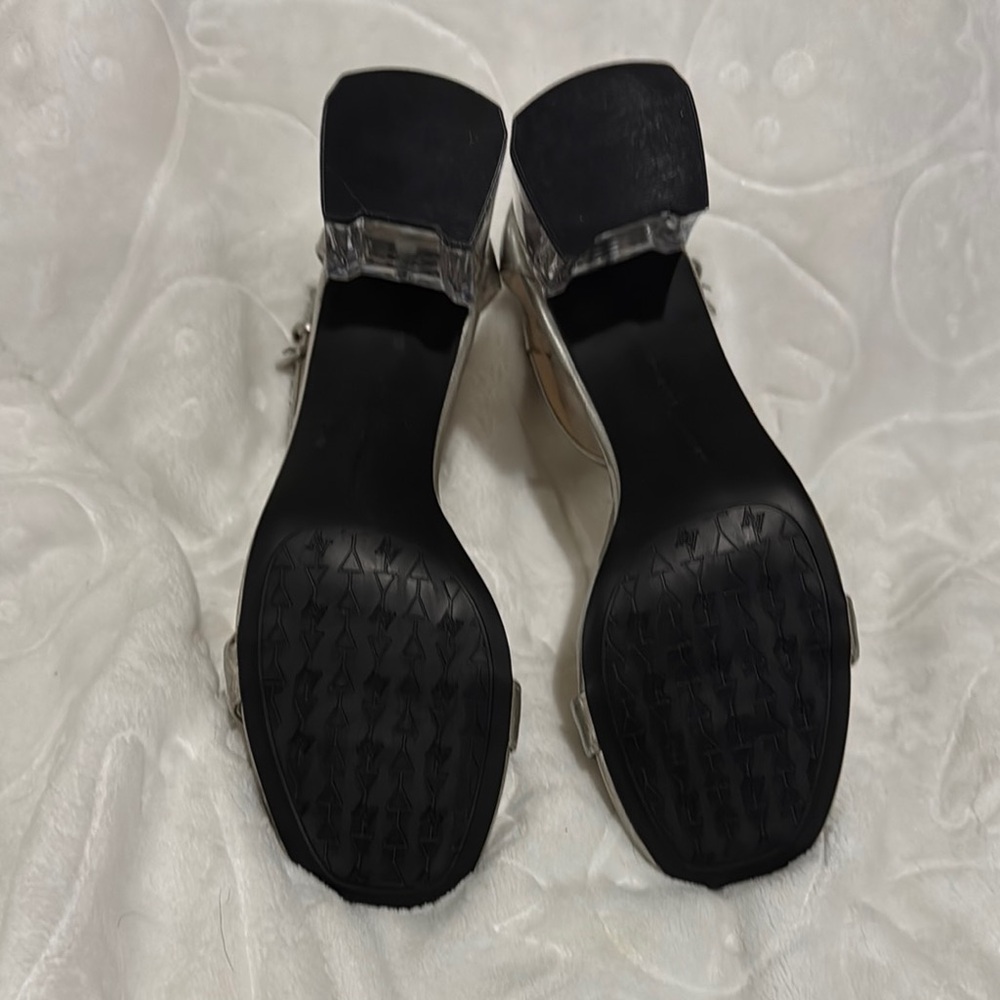 Adrienne Vittadini Silver Heels with Ankle Strap and Transparent Block Heel - Picture 6 of 6